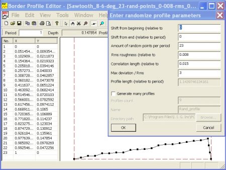 The 'Randomize profile' and 'Randomize profile using correlation length' tools convert a border profile into that of the randomized Polygonal type.