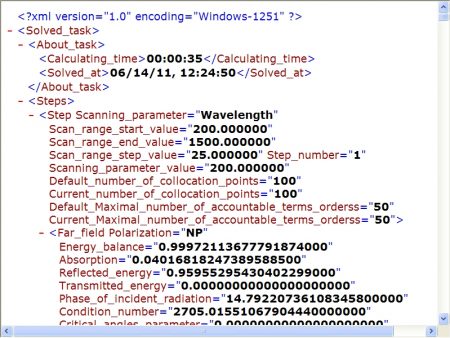 An example of resulting data in XML format for 'Sawtooth High-Conductive Grating for the NP Polarization in the NUV–NIR' (v.6.6).